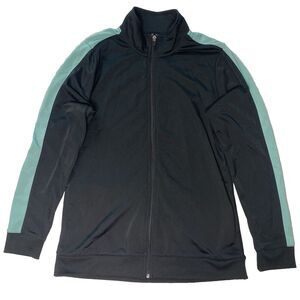 BCG Track Jacket Full Zip Long Sleeve Sporty Retro Style Womens L Black Teal